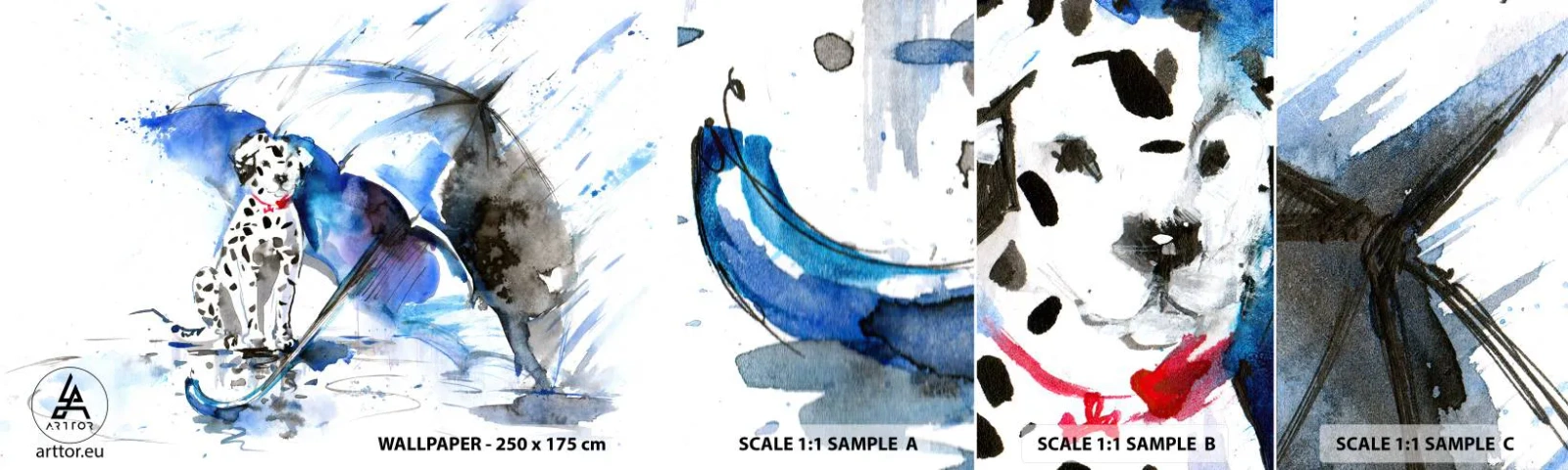 Échantillon de Papier Peint Autocollant Deluxe Sticker - C'est à ça que sert un ami - Abstraction, Chien, Pluie - 100x30 cm