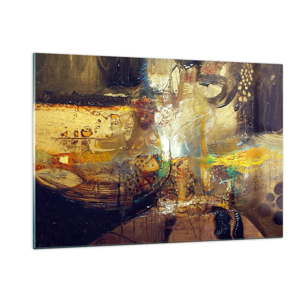Impression sur verre - Image sur verre - Composition abstraite dans les tons d'or et de marron - 120x80cm - Froid, tiède, chaud - Décoration murale moderne pour le salon et la chambre ARTTOR