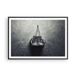 Affiche dans un cadre noir - Poster - De vieux gants de boxe contre le mur - 100x70cm - Un temps pour se battre et un temps pour la paix - Décoration murale moderne pour le salon et la chambre ARTTOR