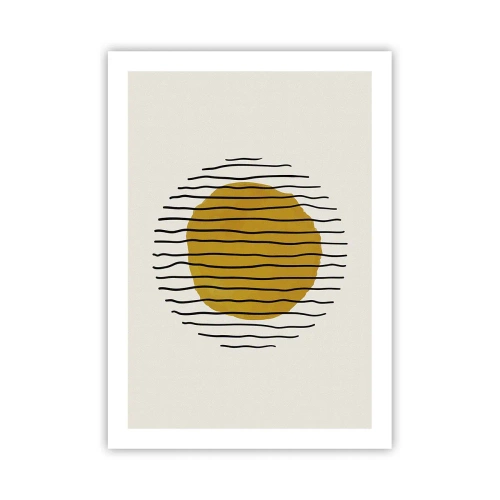Affiche - Poster - Graphique minimaliste avec un cercle jaune et des lignes noires - 50x70cm - Abstraction tremblante de chaleur - Décoration murale moderne pour le salon et la chambre ARTTOR
