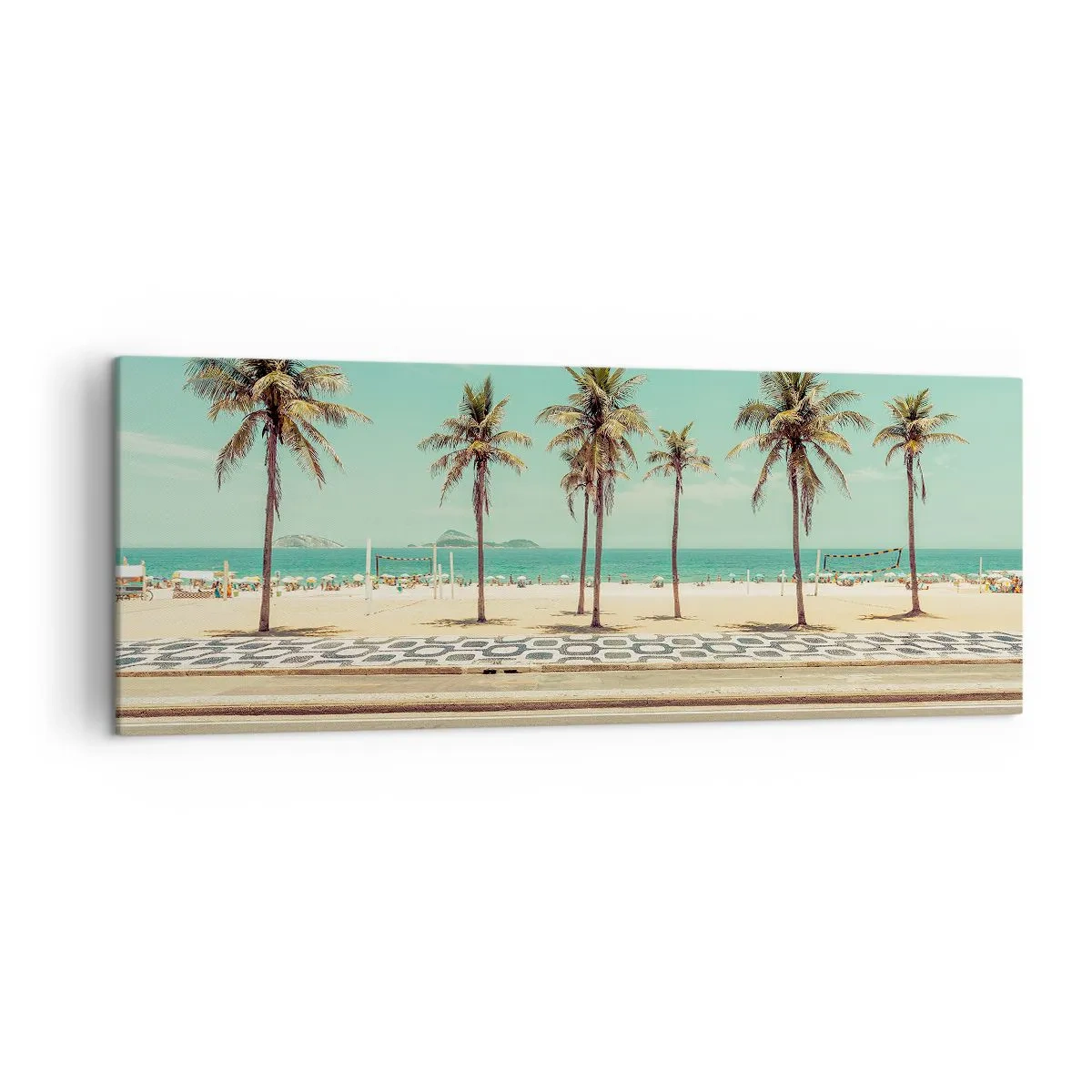 Impression sur toile - Image sur toile - Palmiers sur la plage surplombant la mer et le ciel bleu - 140x50cm - Gardien de plage - Décoration murale moderne pour le salon et la chambre ARTTOR