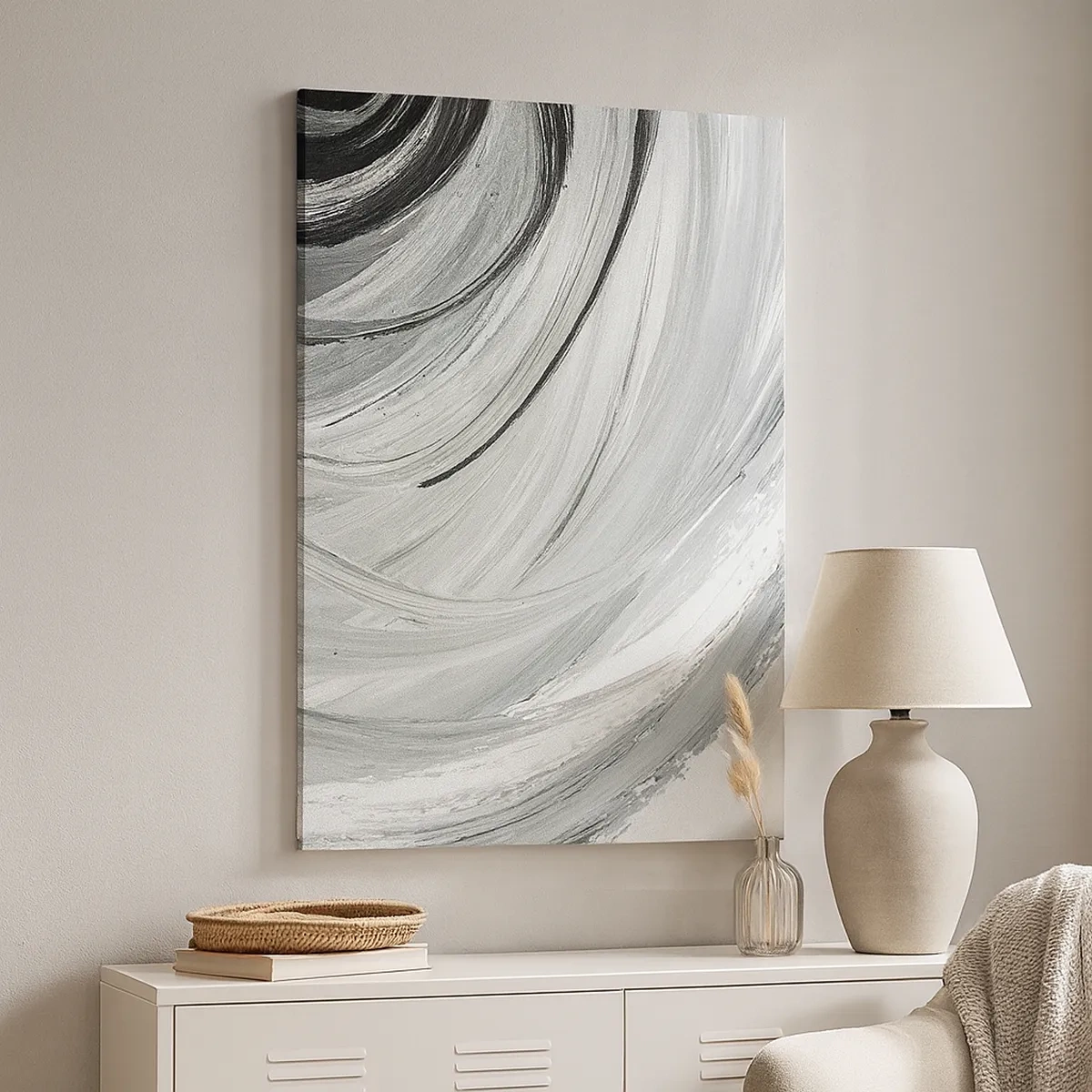 Impression sur toile - Image sur toile - Un tourbillon monochrome dans des tons de gris et de noir - 50x70cm - Composition orbitale - Décoration murale moderne pour le salon et la chambre ARTTOR