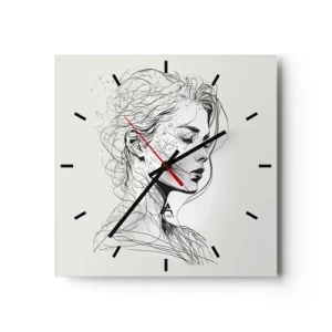 Horloge murale - Pendule murale - Un portrait délicat d'une femme dans un style graphique minimaliste. - 30x30cm - Portrait en pensée - Décoration murale moderne pour le salon et la chambre ARTTOR