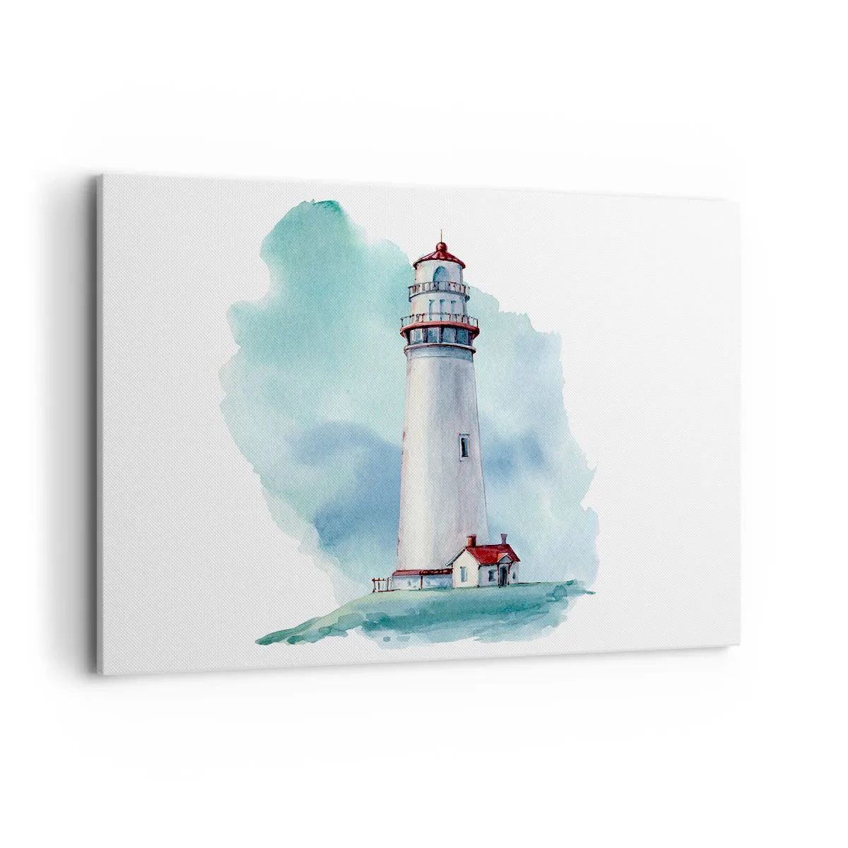 Impression sur toile - Image sur toile - Un phare sur un fond bleu aquarelle - 100x70cm - La douce sœur du bleu - Décoration murale moderne pour le salon et la chambre ARTTOR