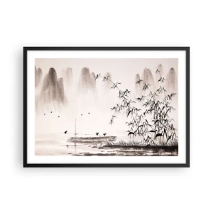 Affiche dans un cadre noir - Poster - Un paysage minimaliste de style oriental - 70x50cm - Le silence des rizières - Décoration murale moderne pour le salon et la chambre ARTTOR