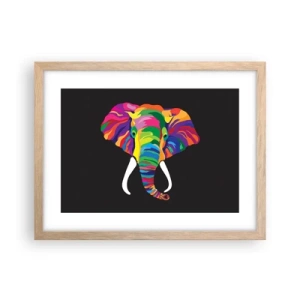 Affiche dans un chêne clair - Poster - L'éléphant qui aimait se baigner dans un arc-en-ciel - 40x30 cm