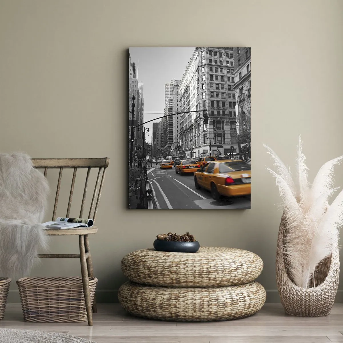 Impression sur toile - Image sur toile - Taxis jaunes dans les rues de New York - 50x70cm - Soleil des grandes villes - Décoration murale moderne pour le salon et la chambre ARTTOR