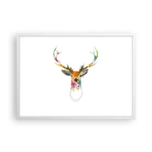 Affiche dans un cadre blanc - Poster - Un cerf doux baigné de couleur - 70x50 cm