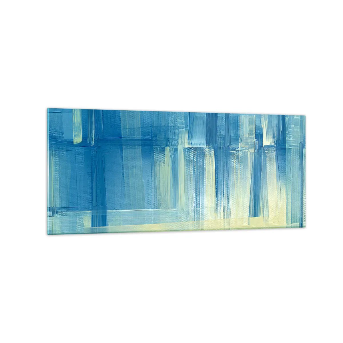 Impression sur verre - Image sur verre - Une peinture abstraite dans des tons turquoise et bleu avec des coups de pinceau géométriques. - 120x50cm - Composition en turquoise - Décoration murale moderne pour le salon et la chambre ARTTOR