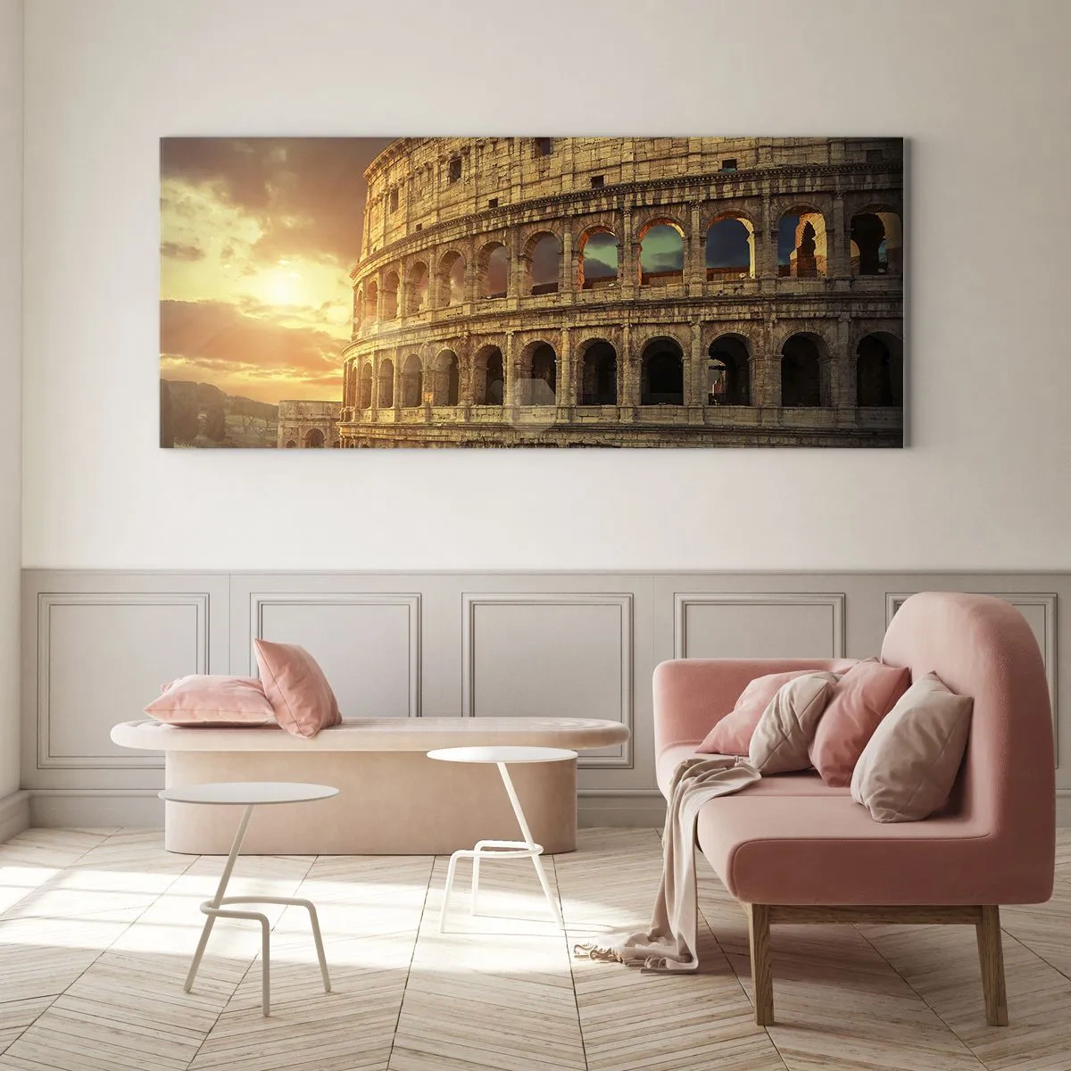 Impression sur verre - Image sur verre - Le Colisée de Rome au coucher du soleil - 120x50cm - Une impression colossale - Décoration murale moderne pour le salon et la chambre ARTTOR