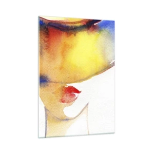 Impression sur verre - Image sur verre - Portrait d'une femme dans une abstraction aquarelle colorée - 50x70cm - Portrait d'une dame - Décoration murale moderne pour le salon et la chambre ARTTOR