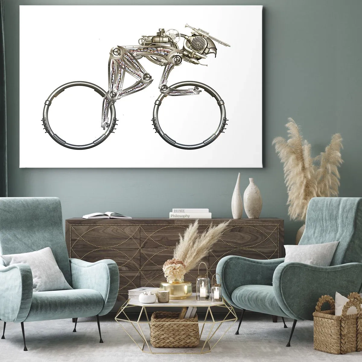 Impression sur toile - Image sur toile - Un vélo mécanique au design futuriste - 120x80cm - Machine exceptionnelle - Décoration murale moderne pour le salon et la chambre ARTTOR