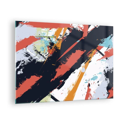 Impression sur verre - Image sur verre - Coups de pinceau abstraits aux couleurs intenses - 70x50cm - Composition dynamique - Décoration murale moderne pour le salon et la chambre ARTTOR