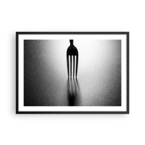 Affiche dans un cadre noir - Poster - Une version minimaliste d'une fourchette en noir et blanc avec jeu d'ombres. - 70x50cm - Lumière et ombre - Décoration murale moderne pour le salon et la chambre ARTTOR