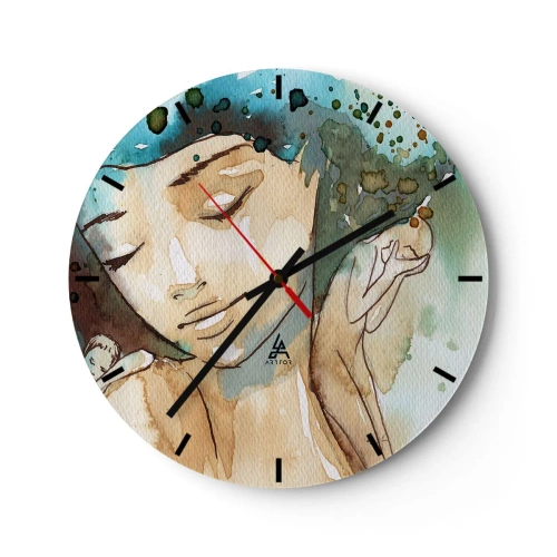 Horloge murale - Pendule murale - Un cadran d'horloge avec un motif de visage féminin dans des tons aquarelles - 30x30cm - Lady in blue - Décoration murale moderne pour le salon, la cuisine et la chambre ARTTOR