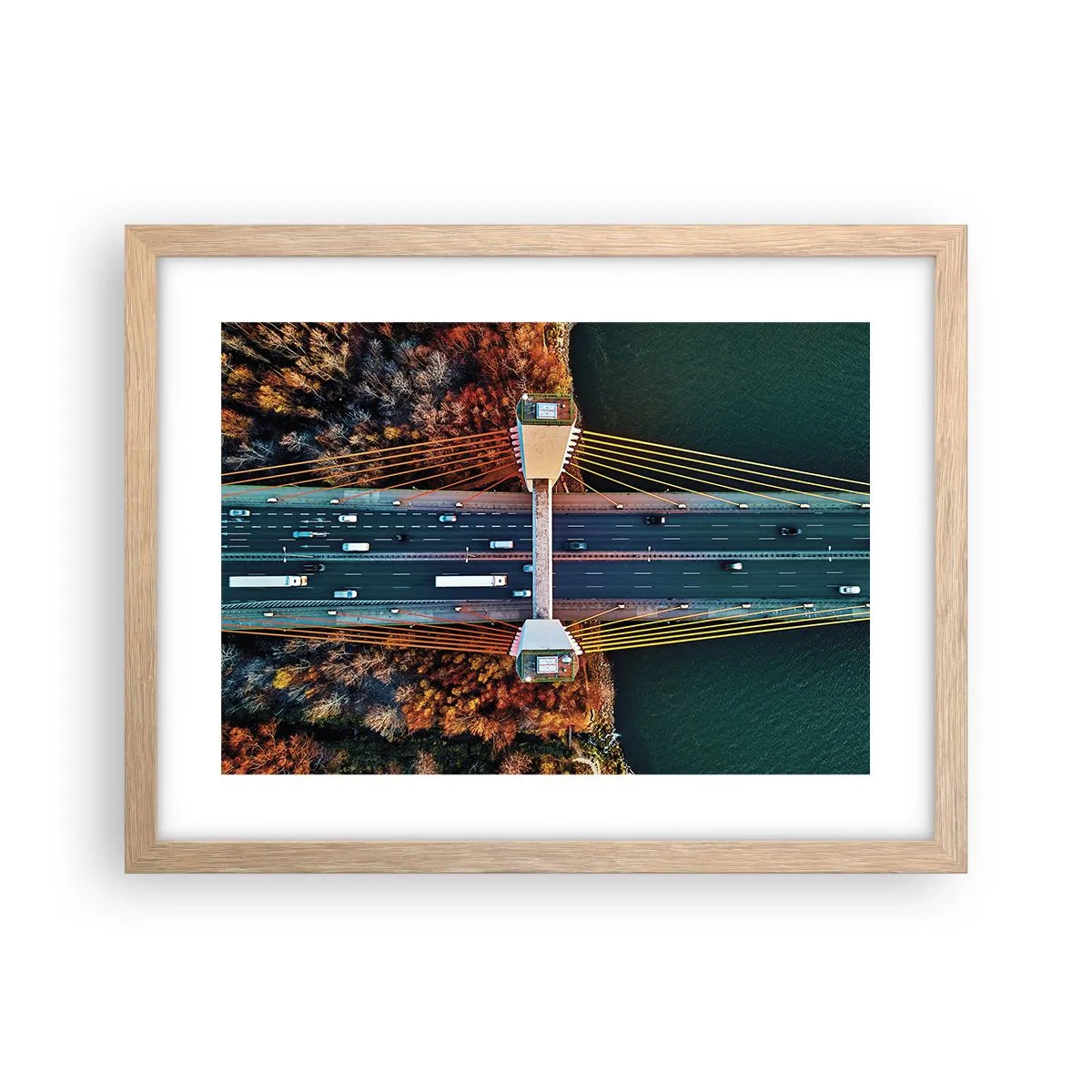 Affiche dans un chêne clair - Poster - Au dessus de l'eau et de la forêt - 40x30 cm