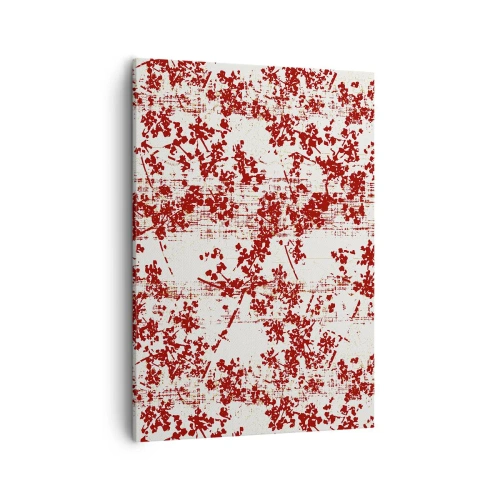 Impression sur toile - Image sur toile - Fleurs rouges sur fond blanc dans un style artistique - 50x70cm - Comme un calicot ancien - Décoration murale moderne pour le salon et la chambre ARTTOR