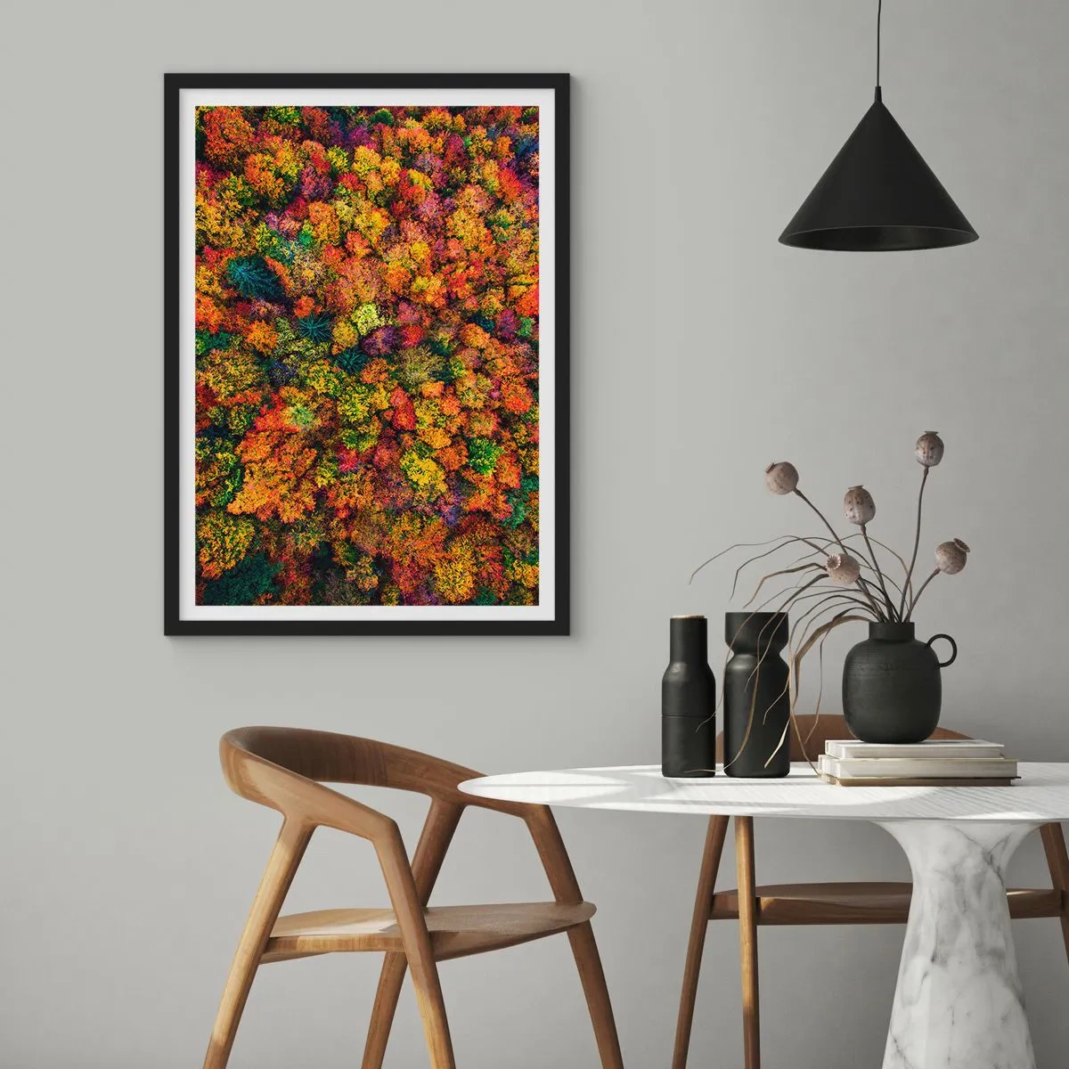 Affiche dans un cadre noir - Poster - Bouquet d'arbres automnal - 61x91 cm