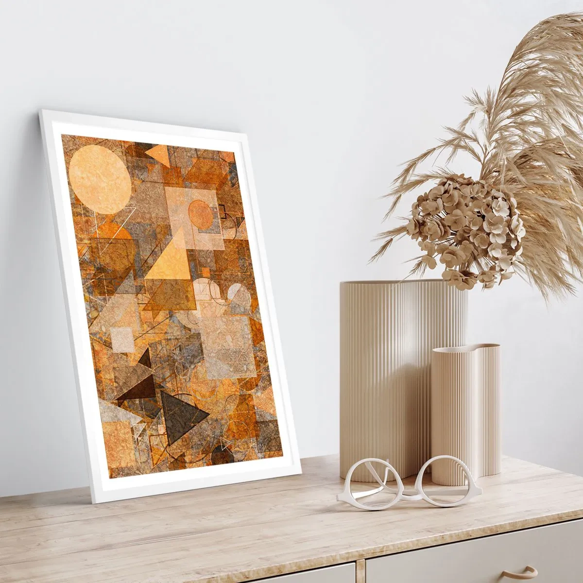 Affiche dans un cadre blanc - Poster - Étude cubique de marron - 50x70 cm