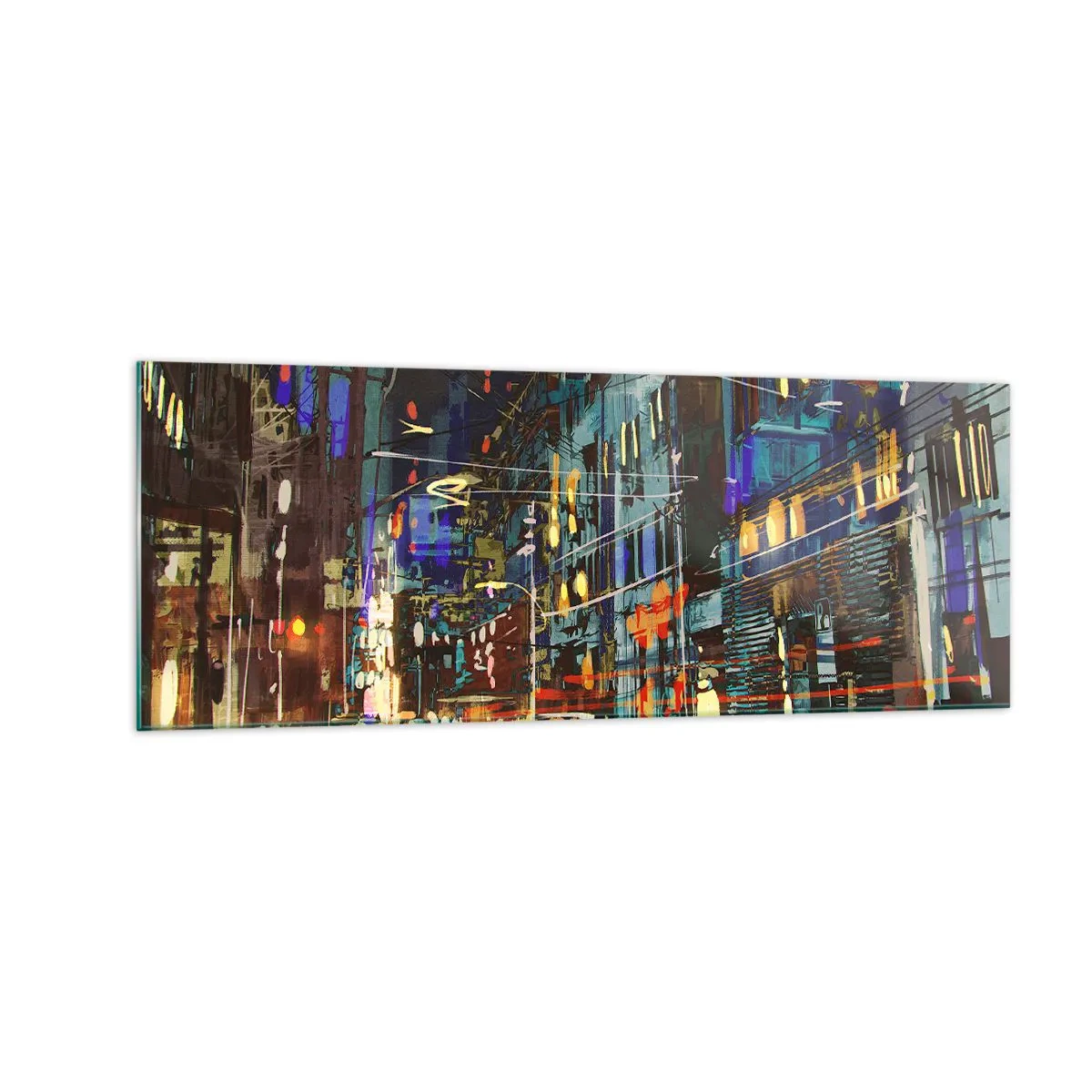Impression sur verre - Image sur verre - Scène nocturne de la ville avec des néons - 140x50cm - L'agitation de la rue en soirée - Décoration murale moderne pour le salon et la chambre ARTTOR