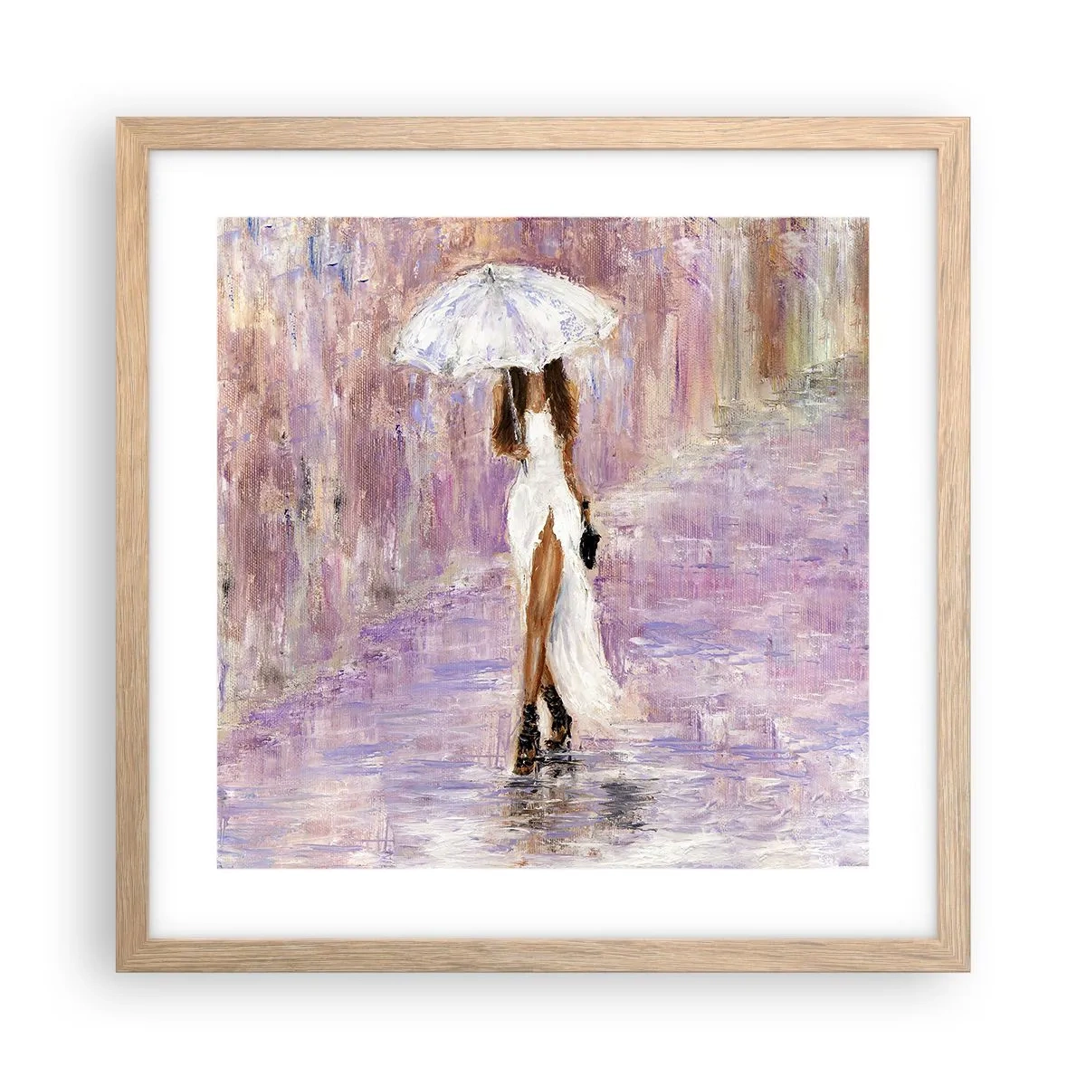 Affiche dans un chêne clair - Poster - Sous la pluie lilas - 40x40 cm