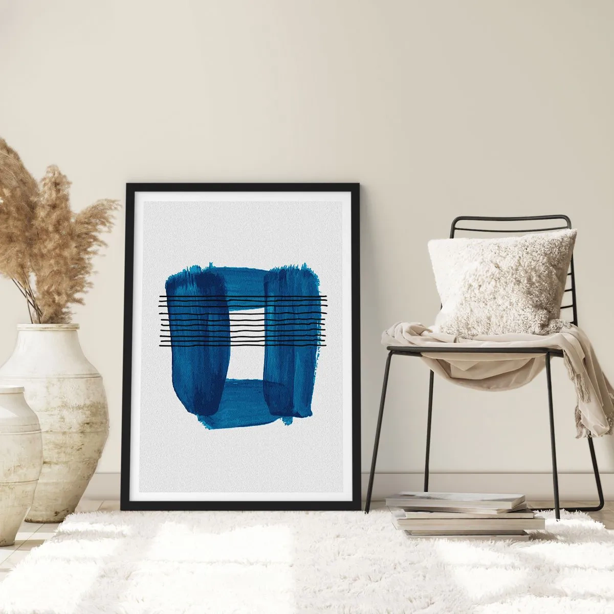 Affiche dans un cadre noir - Poster - Composition noire-bleue - 30x40 cm
