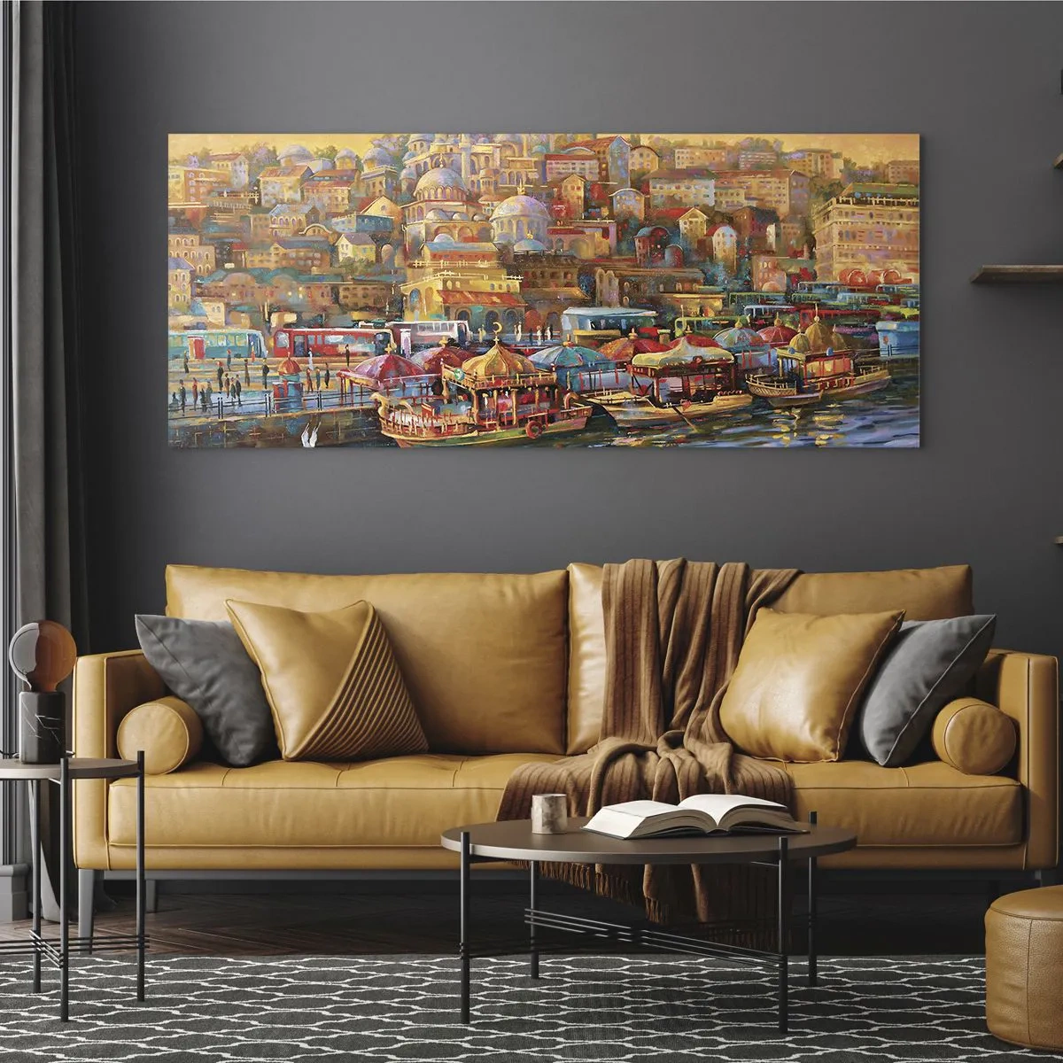 Impression sur verre - Image sur verre - Panorama pittoresque d'Istanbul avec vue sur la baie et la ville - 140x50cm - Conte d'Istanbul - Décoration murale moderne pour le salon et la chambre ARTTOR