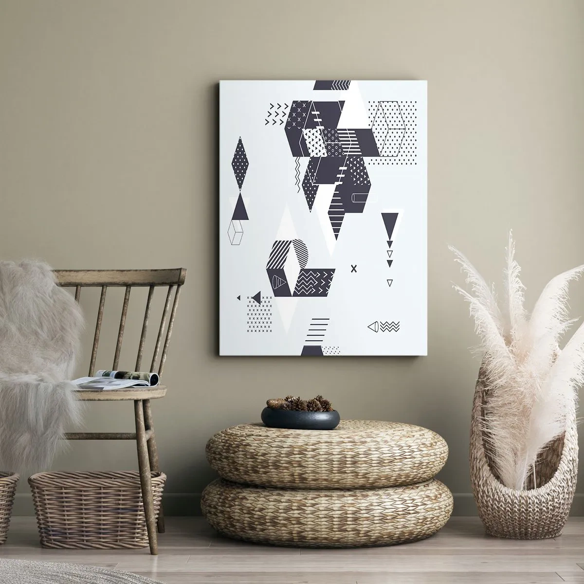 Impression sur toile - Image sur toile - Graphismes géométriques modernes dans des tons de blanc et de bleu marine - 80x120cm - Dans l'âme d'un mathématicien - Décoration murale moderne pour le salon et la chambre ARTTOR