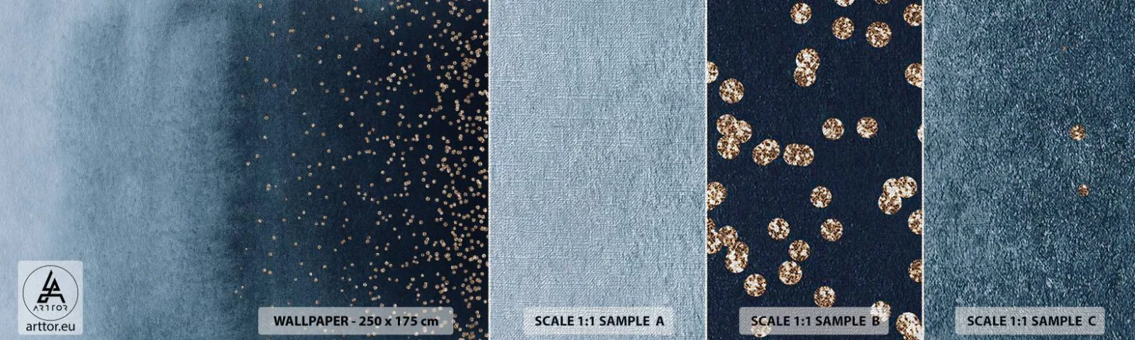 Échantillon de Papier Peint Premium Canvas - Composition - phases bleues - Abstraction, Morceau, Conception - 100x30 cm