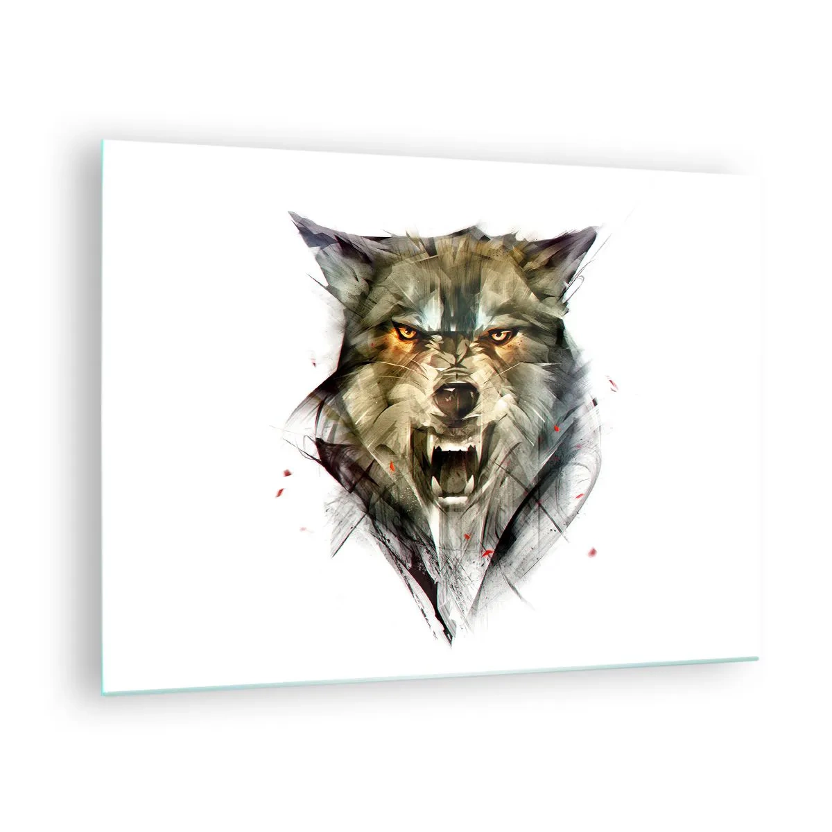 Impression sur verre - Image sur verre - Un graphique d'un loup menaçant avec une bouche ouverte et un regard intense - 70x50cm - Pas un pas ! - Décoration murale moderne pour le salon et la chambre ARTTOR