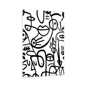 Impression sur verre - Image sur verre - Dessins abstraits en noir et blanc avec des motifs faciaux - 70x100cm - Visages et mirages - Décoration murale moderne pour le salon et la chambre ARTTOR