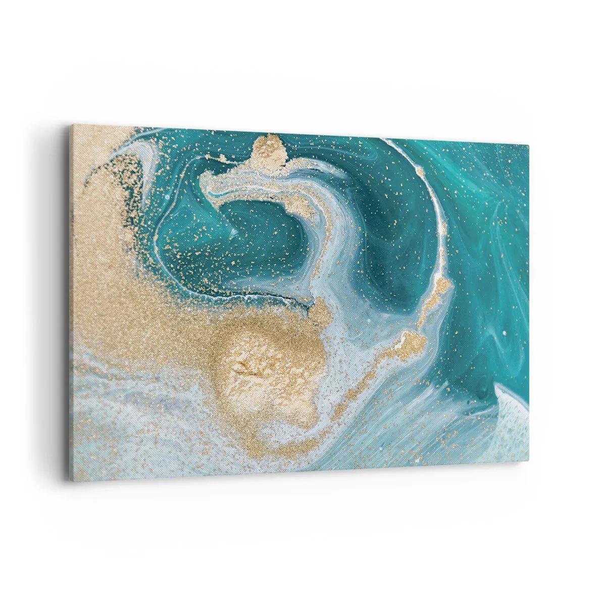 Impression sur toile - Image sur toile - Tourbillon abstrait dans les tons turquoise et or - 100x70cm - Tourbillon d'or et de turquoise - Décoration murale moderne pour le salon et la chambre ARTTOR