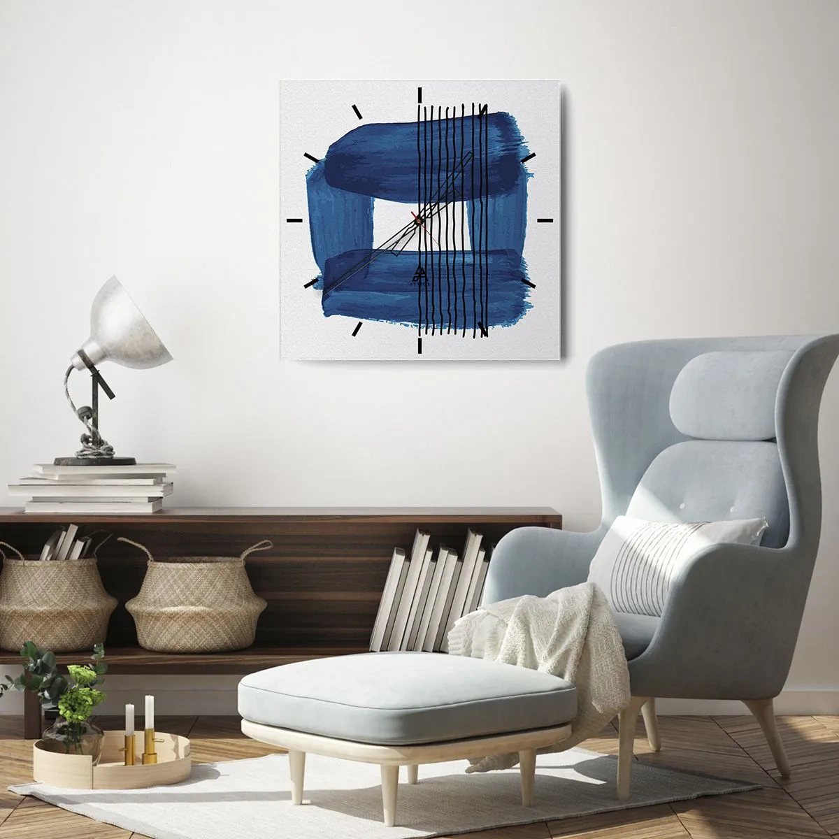 Horloge murale - Pendule murale - Composition noire-bleue - 40x40 cm