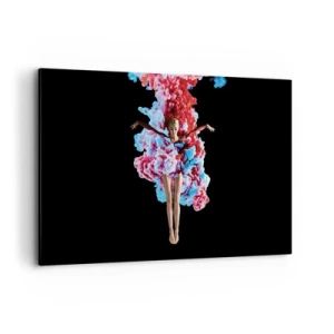 Impression sur toile - Image sur toile - Une danseuse entourée de fumée colorée sur fond noir - 120x80cm - En pleine floraison - Décoration murale moderne pour le salon et la chambre ARTTOR