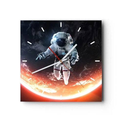 Horloge murale - Pendule murale - Un astronaute flottant au-dessus d'une Terre éclairée par le soleil - 30x30cm - Puis-je rester un peu plus longtemps ? - Décoration murale moderne pour le salon et la chambre ARTTOR
