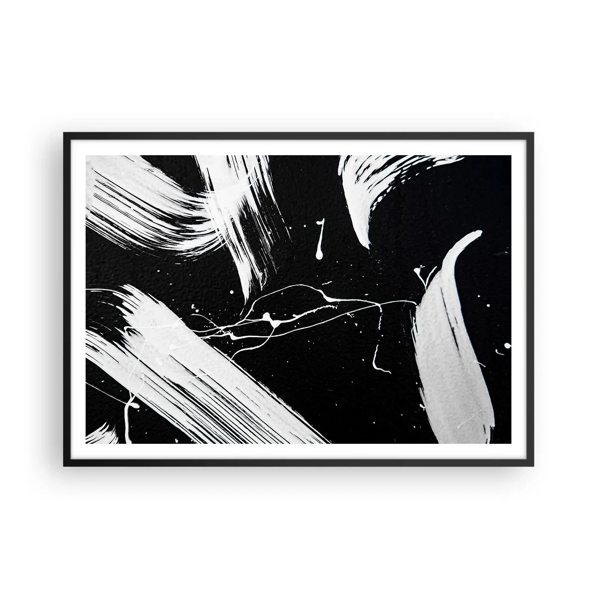 Affiche dans un cadre noir - Poster - Traits blancs abstraits sur fond noir - 100x70cm - Briser les ténèbres - Décoration murale moderne pour le salon et la chambre ARTTOR