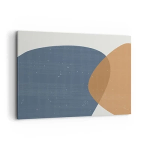Impression sur toile - Image sur toile - Une composition géométrique minimaliste dans des tons de bleu et d'orange. - 120x80cm - Ovales et influences - Décoration murale moderne pour le salon et la chambre ARTTOR