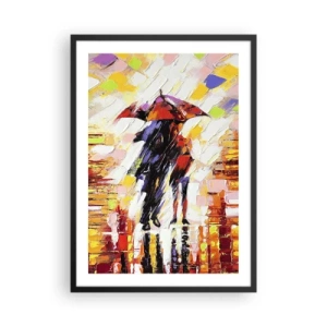 Affiche dans un cadre noir - Poster - Un couple sous un parapluie dans une abstraction colorée - 50x70cm - Ensemble à travers la nuit et la pluie - Décoration murale moderne pour le salon et la chambre ARTTOR