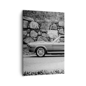 Impression sur toile - Image sur toile - Photo en noir et blanc d'une voiture classique - 50x70cm - Légende des années 60 - Décoration murale moderne pour le salon et la chambre ARTTOR