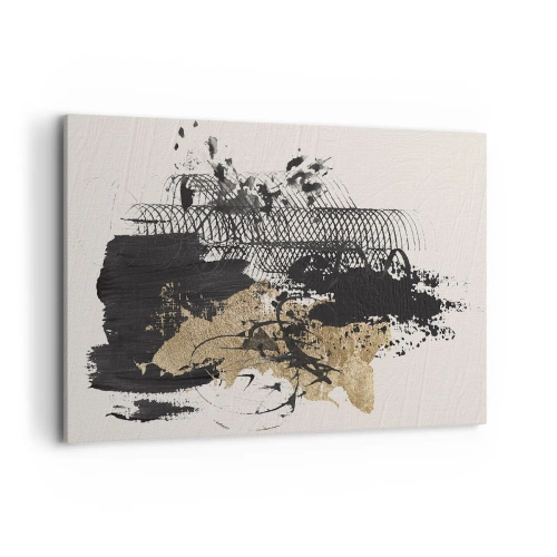 Impression sur toile - Image sur toile - Une peinture abstraite en noir et or avec des lignes et des structures dynamiques. - 120x80cm - Composer avec passion - Décoration murale moderne pour le salon et la chambre ARTTOR