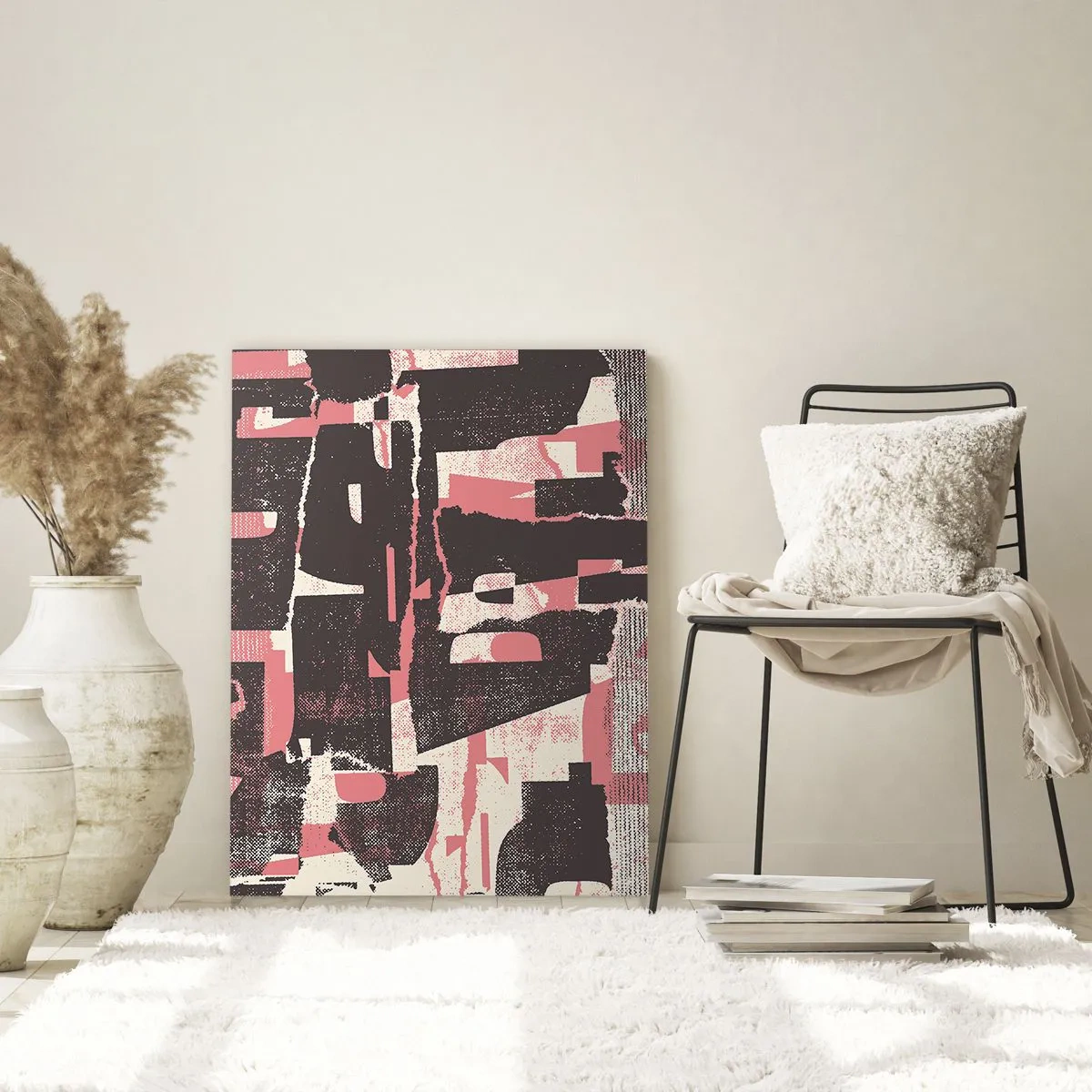 Impression sur verre - Image sur verre - Abstraction moderne en noir, rouge et beige - 50x70cm - Tout ce tapage - Décoration murale moderne pour le salon et la chambre ARTTOR