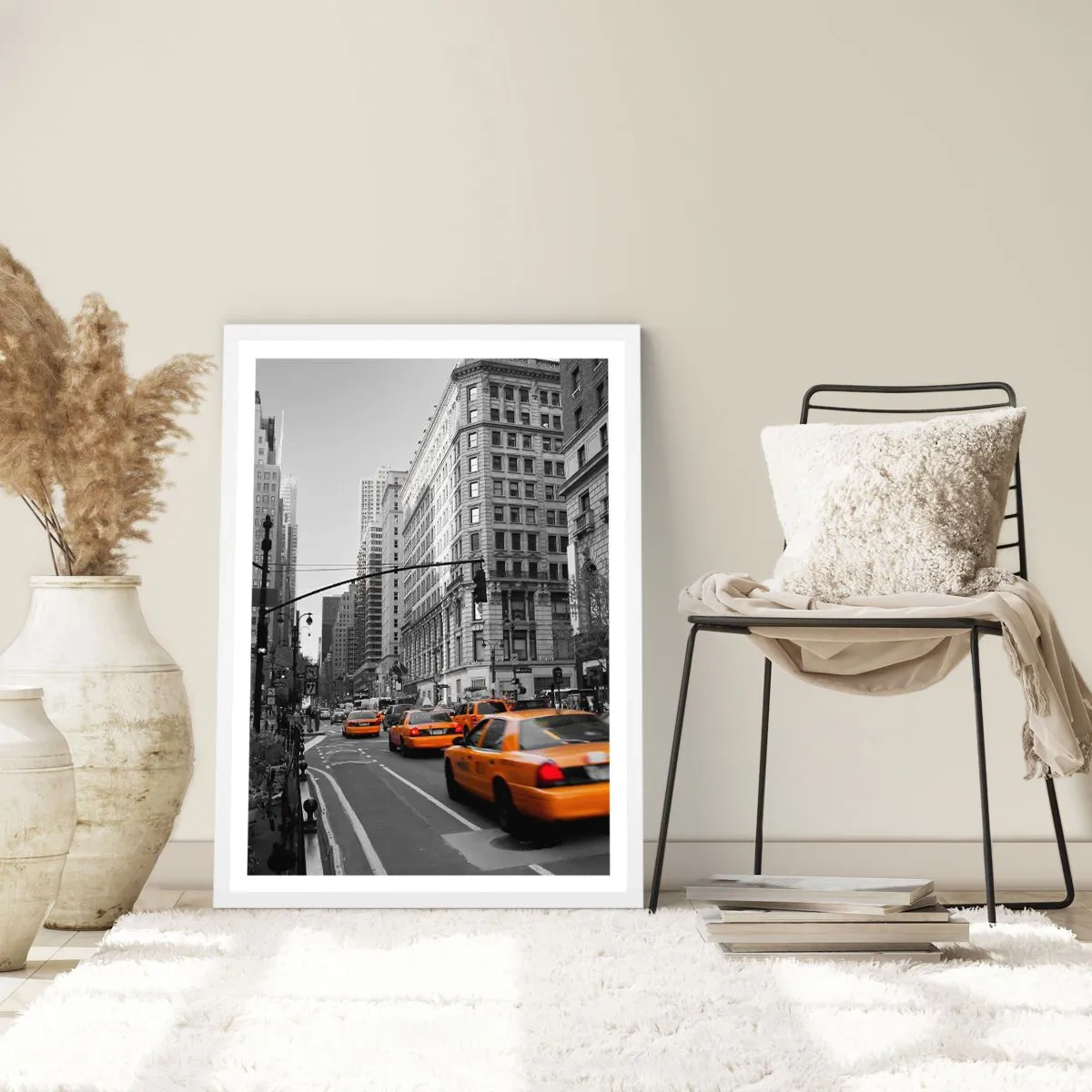 Affiche dans un cadre blanc - Poster - Soleil des grandes villes - 61x91 cm