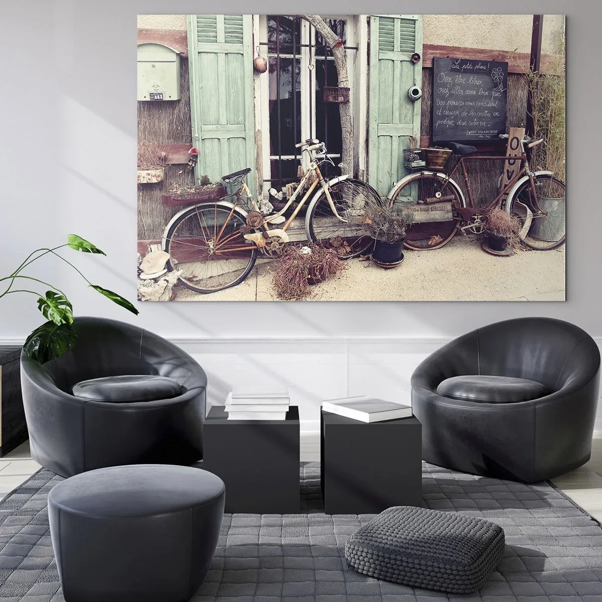 Impression sur verre - Image sur verre - Paysage provincial avec des vélos - 120x80cm - Que la province vive - Décoration murale moderne pour le salon et la chambre ARTTOR