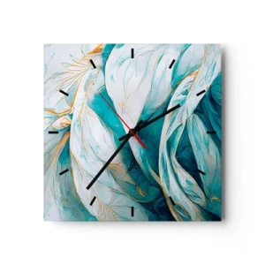 Horloge murale - Pendule murale - Feuilles bleues abstraites avec des détails dorés - 30x30cm - Abstraction bleue avec un motif doré - Décoration murale moderne pour le salon et la chambre ARTTOR