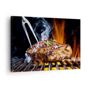 Impression sur toile - Image sur toile - Steak grillé sur un gril aux épices - 70x50cm - Juteux et parfumé - Décoration murale moderne pour le salon et la chambre ARTTOR