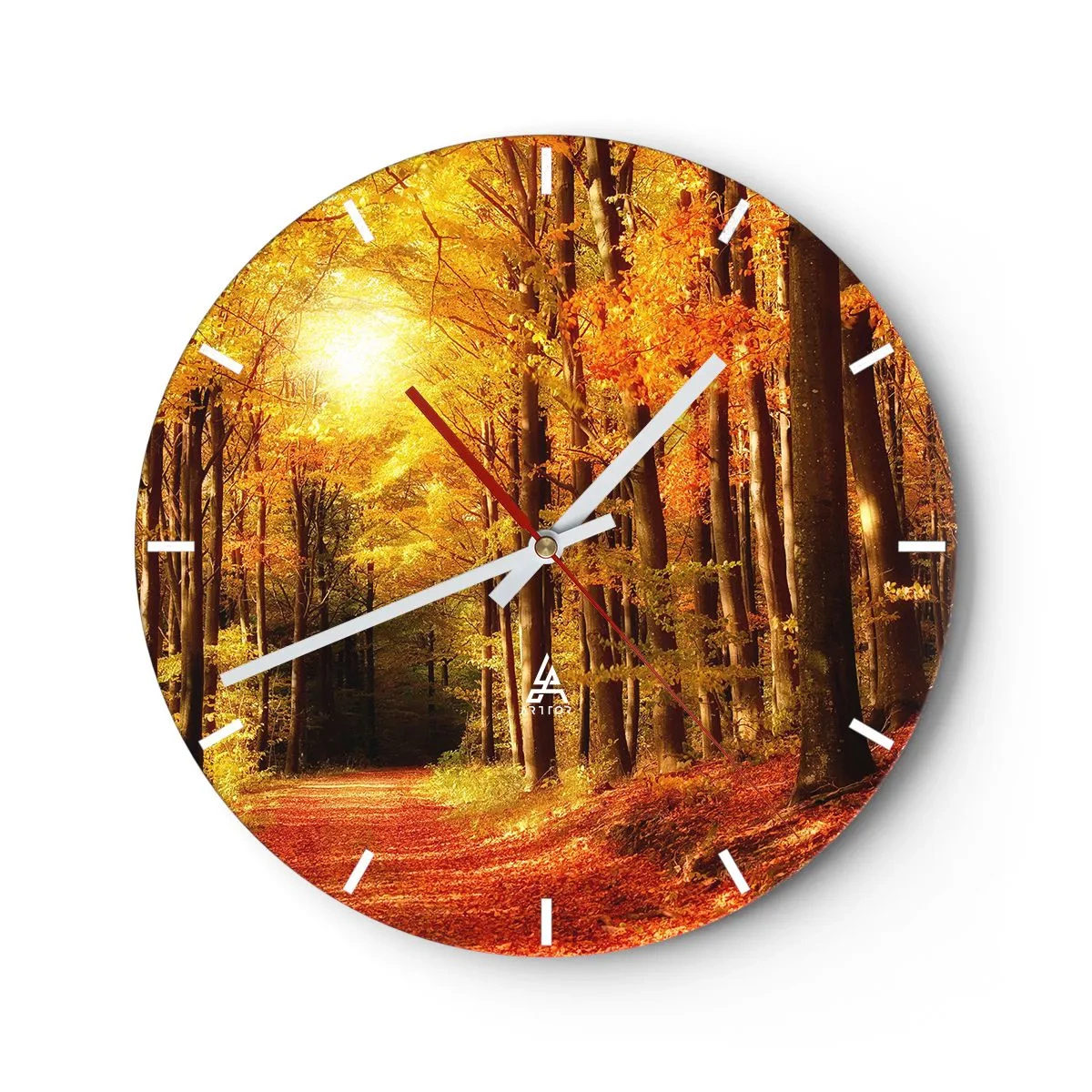 Horloge murale - Pendule murale - Automne doré sur une route forestière - 40x40 cm