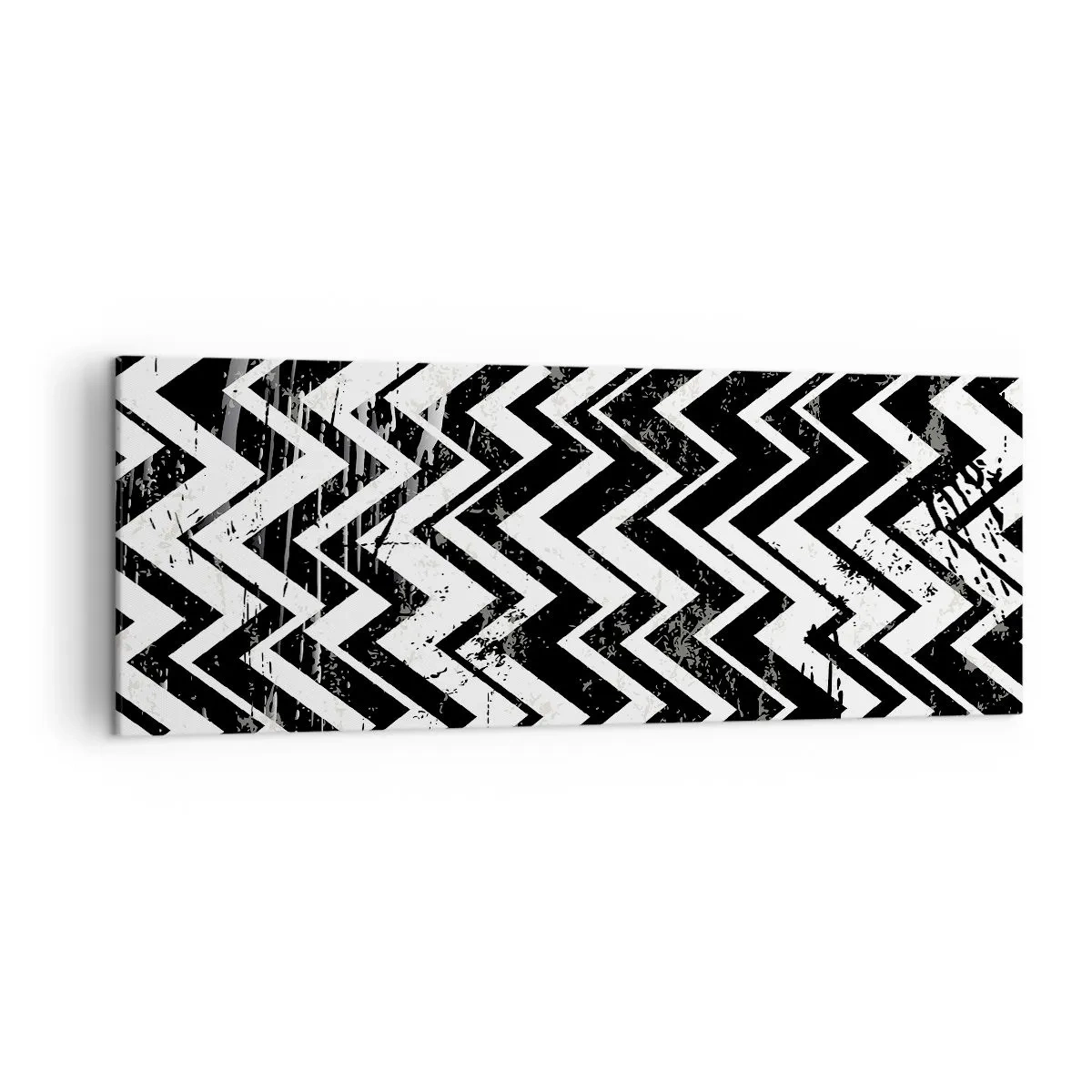 Impression sur toile - Image sur toile - Motif en zigzag noir et blanc avec abrasions artistiques - 140x50cm - Zig-blanc, zag-noir - Décoration murale moderne pour le salon et la chambre ARTTOR