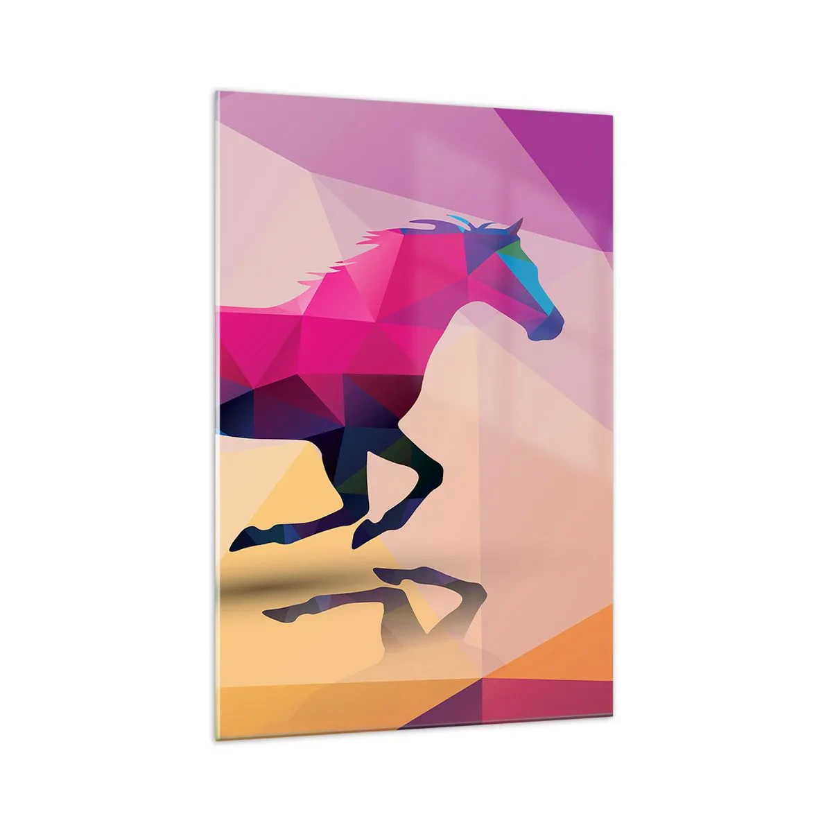 Impression sur verre - Image sur verre - Silhouette géométrique d'un cheval au galop aux couleurs vives - 70x100cm - Le cubisme toujours vivant - Décoration murale moderne pour le salon et la chambre ARTTOR