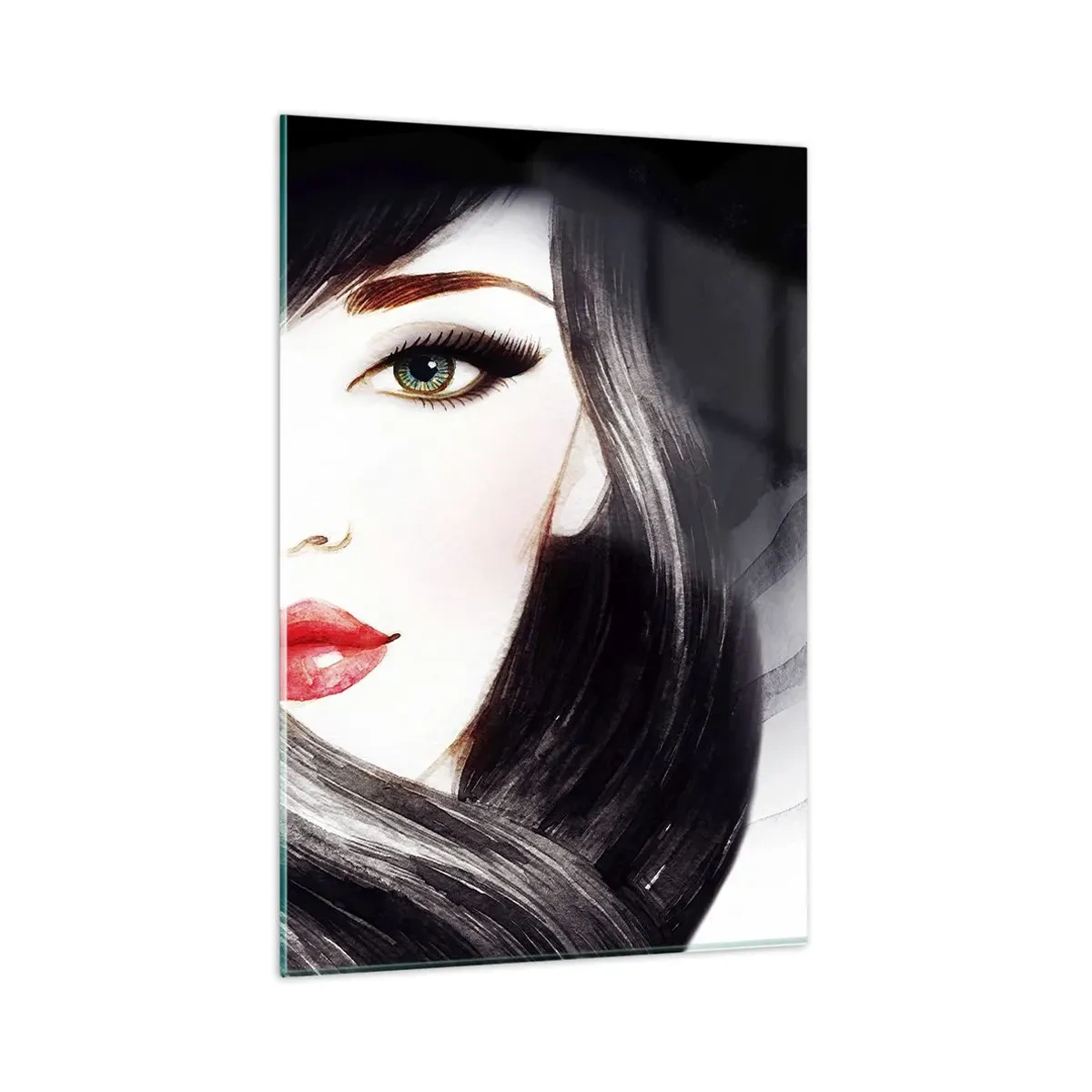 Impression sur verre - Image sur verre - Portrait d'une femme au regard expressif et aux lèvres rouges - 80x120cm - Aspect saphir - Décoration murale moderne pour le salon et la chambre ARTTOR