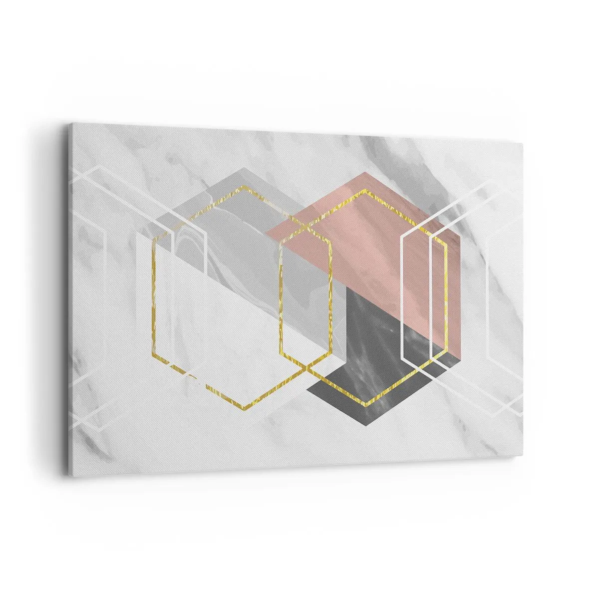 Impression sur toile - Image sur toile - Figures géométriques avec des accents d'or et de marbre - 120x80cm - Composition en chaîne - Décoration murale moderne pour le salon et la chambre ARTTOR